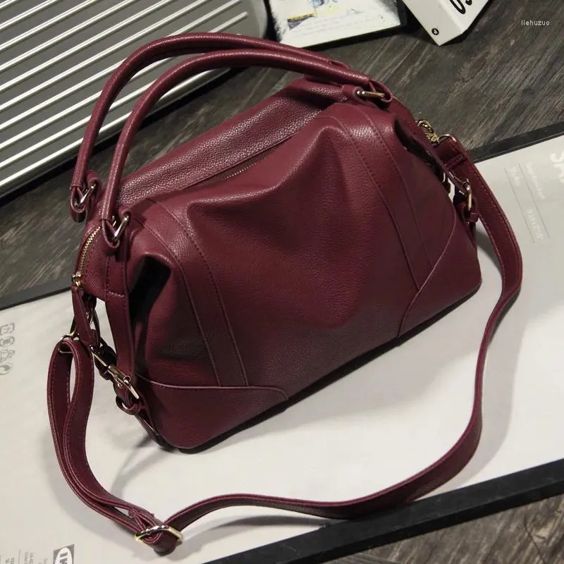 Drawstring Women's Bag Ladies Pu Handbag Solid Color Middle Axed Shoulder Messenger