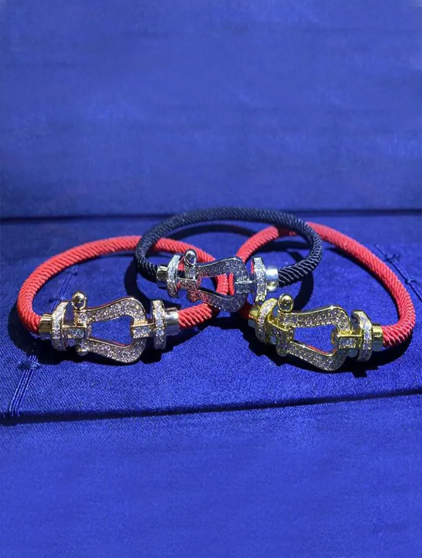 Röd/bck reparmband femme 100% 925 sterling silver märke tre färger helt juvelerade smycken för mode kvinnor hästsko csp9455485