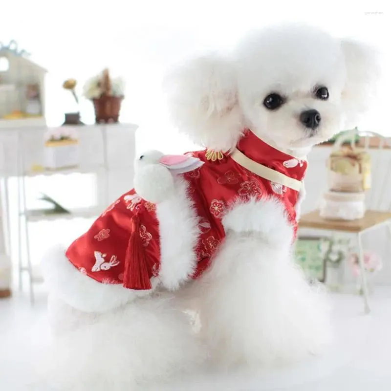 Vêtements de chien Parkas Year Chinese Style Pet Tang Costume Boutons de bobine à moitié oblique Jupe de chiot rond Costume de chaton à deux pattes