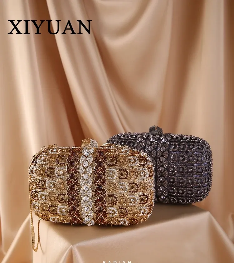 Bags Lady Dazzling Gold/grey Color Crystal Women Evening Bags Stones Beaded Wedding Clutch Purse Bridal Diamond Minaudiere Bags Gift