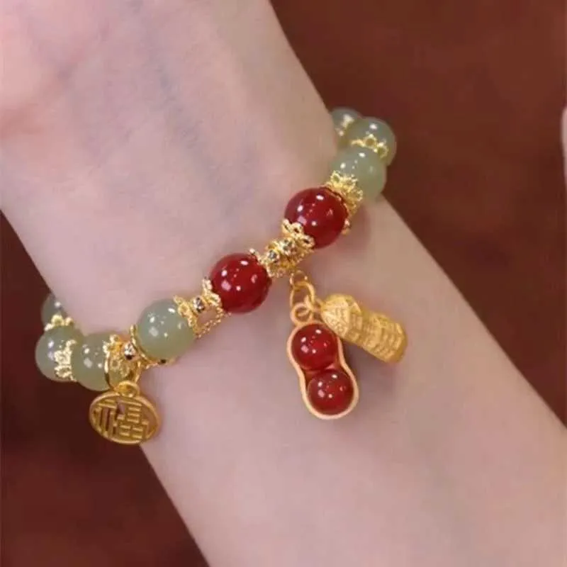 Cadena Estilo chino Precioso brazalete de cuentas exquisitas Muñecas afortunadas Joyas de moda de colgante de maní de maní para mujeres regalos y240420