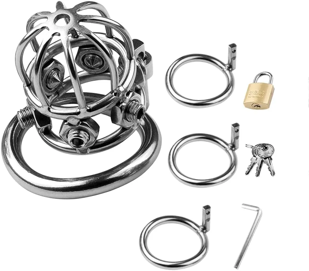 Chastity cage for Men Steel Chastity Devices Cock cage Male Chastity Belts Penis cage Premium Metal Silver Locked Cage Sex Toy for Men (3 Size Rings(3 Ring))