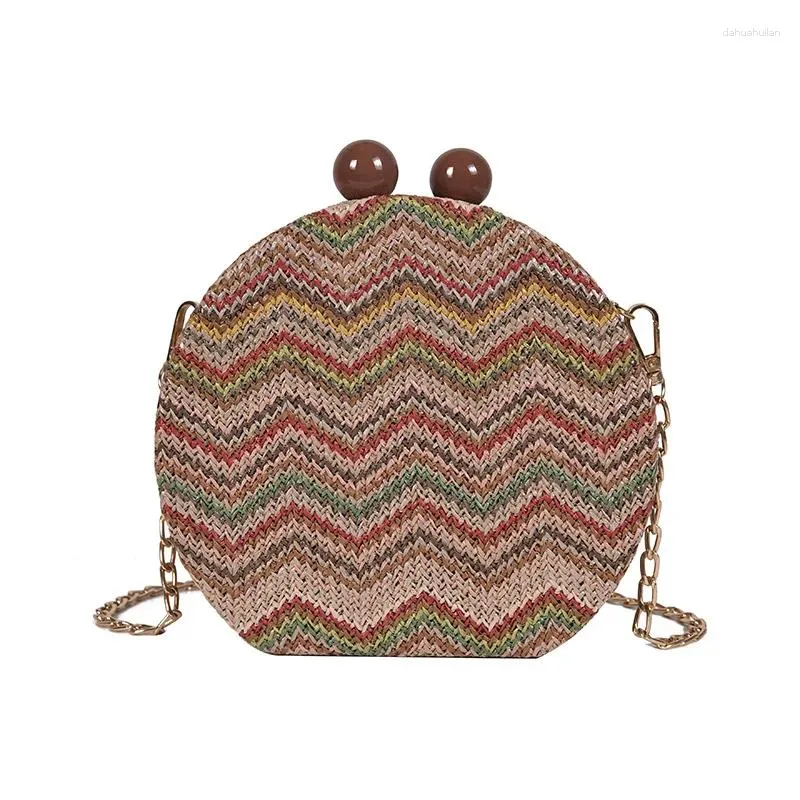 Sac à cordon de paille pour femmes 2024 tissage de petits sacs de bohémiens rounds pour la femme Summer Beach Rootan tissé