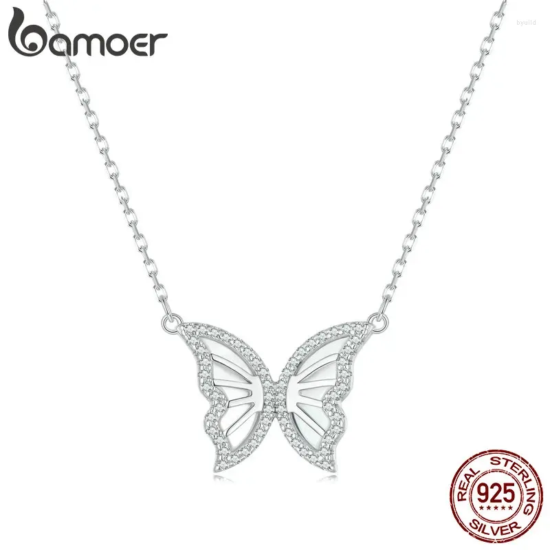 Pendants Bamoer 925 Collier pendentif papillon en argent sterling pour femmes d'anniversaire de Noël cadeau pave cz fine bijoux bsn293