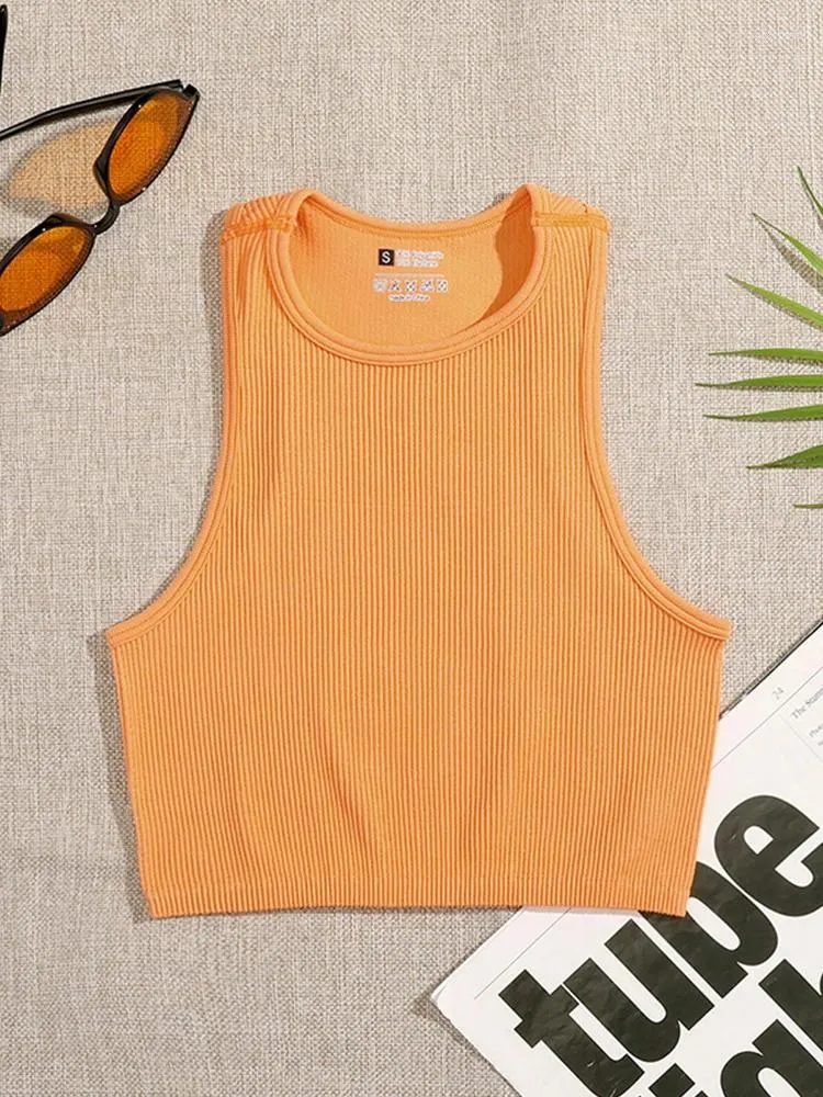 Women's Tanks Seamless Ribbed Crop Top Casual Sleeveless Tank Tops Solid Basic Versatile Vest Summer Elastic 14 Colors