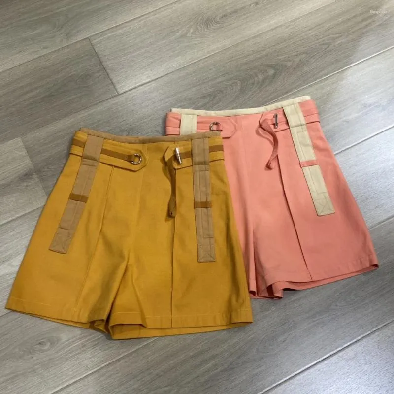 Shorts voor dames 2024 lente/zomer slijtage modieuze high-taille patchwork contrast kleurriem 0409