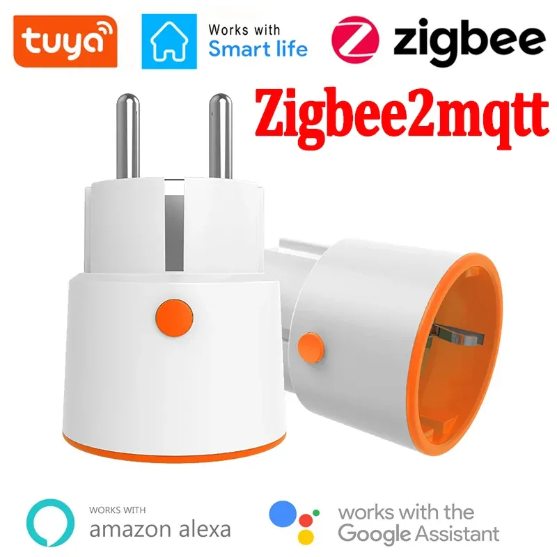 Plugs Zigbee plug 16a eu power smart socket outlet tuya home pour alexa google vocal contrôle moniteur de moniteur d'alimentation pour zigbee 2mqtt hub