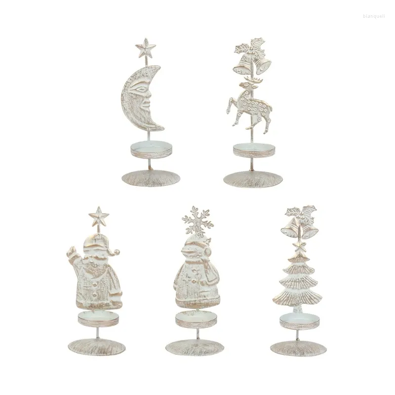 Candle Holders 583B White Christmas Tea Light Decorations Classic Candles Iron Stand Wax Xmas Candlestick For