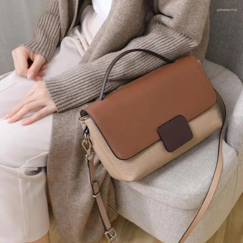 Tas 2024 Ontwerp Luxe contrast Kleur Vrouwen handtassen Echte lederen draagtas dames schouder messenger crossbody