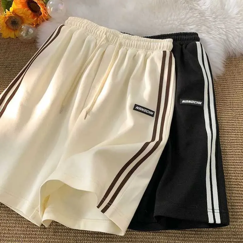 Dames shorts mexzt gestreepte shorts vrouwen zomer Strtwear losse wide been shorts Koreaanse casual elastische taille sport shorts bf paar extra grote y240420