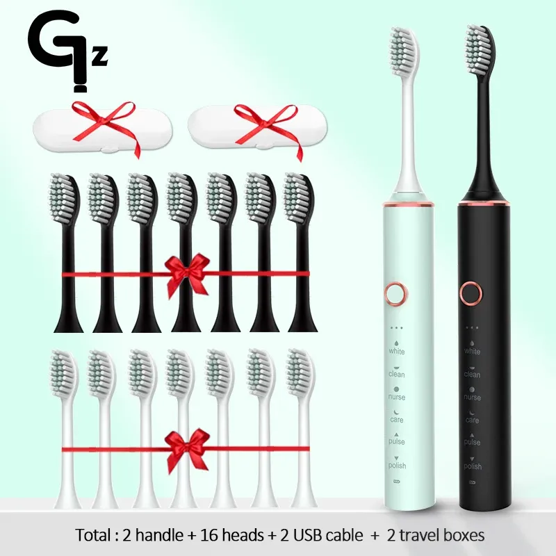 Heads New 2023 Sonic Electric Toothbrush ipx7 Adult Timer Brush 18 Mode USB Charger Rechargeable Tooth Brushes Replacement Heads Set