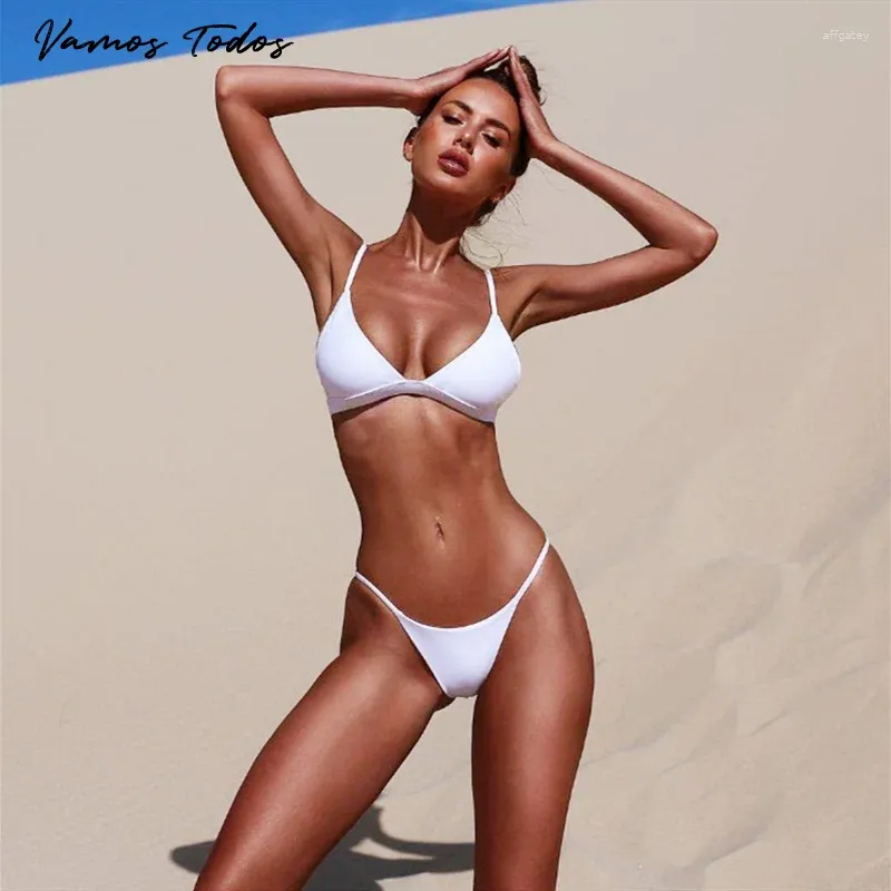 Kvinnors badkläder Vamos Todos 2024 Summer Basic 2 Piece Set Women White Swimsuit Sexig Micro Bikini Beach Swimming Bathing Suit