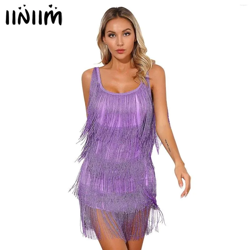 Casual Dresses Womens Fashion Tiered Fringe Dress Glittery Tassel Backless Flapper Cocktail Party Latin Salsa Dance Performance Costume