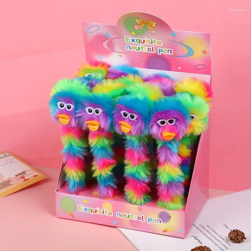 16pcs / lot arc-en-ciel arc-en-ciel en peluche monstre à balle stylo mignon 0,7 mm stylos scolaire bureau d'écriture des fournitures de papeterie cadeau