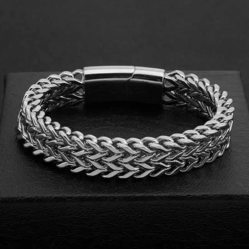 Chain Stainless Steel Braided Double Row Metal Bracelet Suitable for Men and Girls Personalized Hip Hop Rock Party Punk Jewelry Y240420
