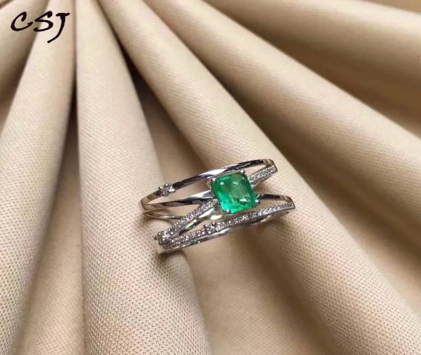 CSJ Natural Green Emerald Ring 925 Sterling Silver 46mm Gemstone May Birthstone Jewelry Gift for Women CJ1912102633922