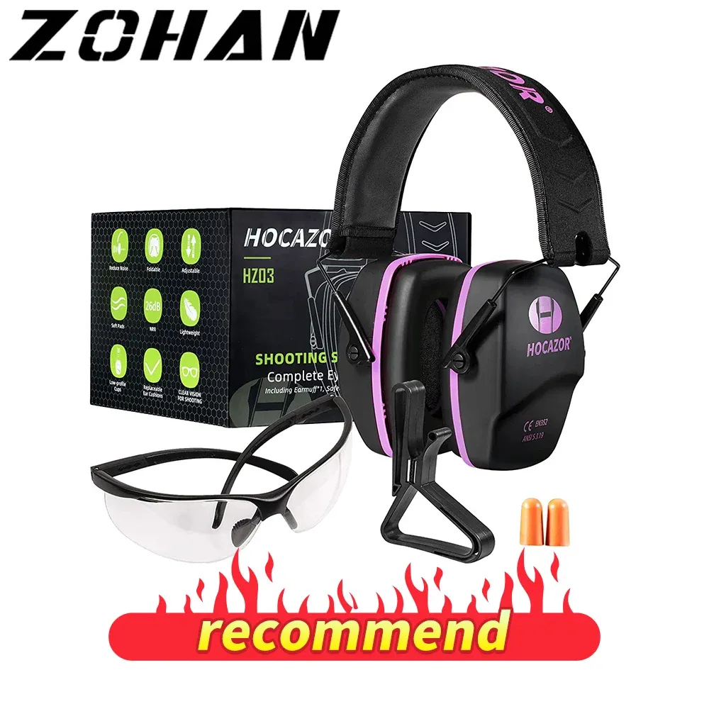 Tillbehör Zohan Safety Ear Protection Shooting Earmuffs Hearing Protecter Passiv brusreducering Muff Set för jakt skytte NRR 26dB