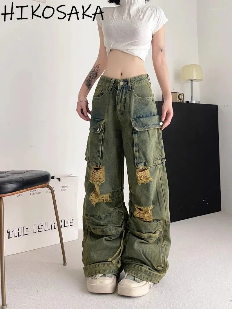 Damesjeans Vintage Streetwear Y2K Grunk Punk Baggy High Taille Multi Pocket Wide Leg Cargo Pants Aesthetic Trendy Mop Trousers