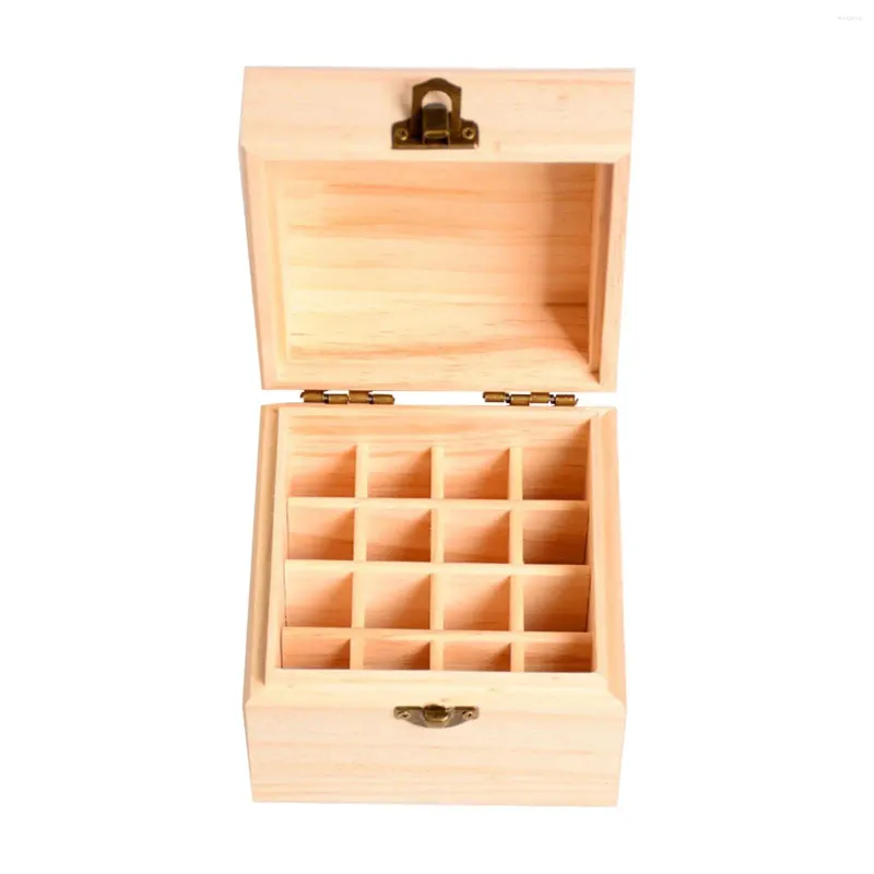 収納ボトルオイルケース木製​​エッセンシャルオイルボックス蓋付き16コンパートメントプレゼンテーションディスプレイ旅行用の香水コンテナオーガナイザー