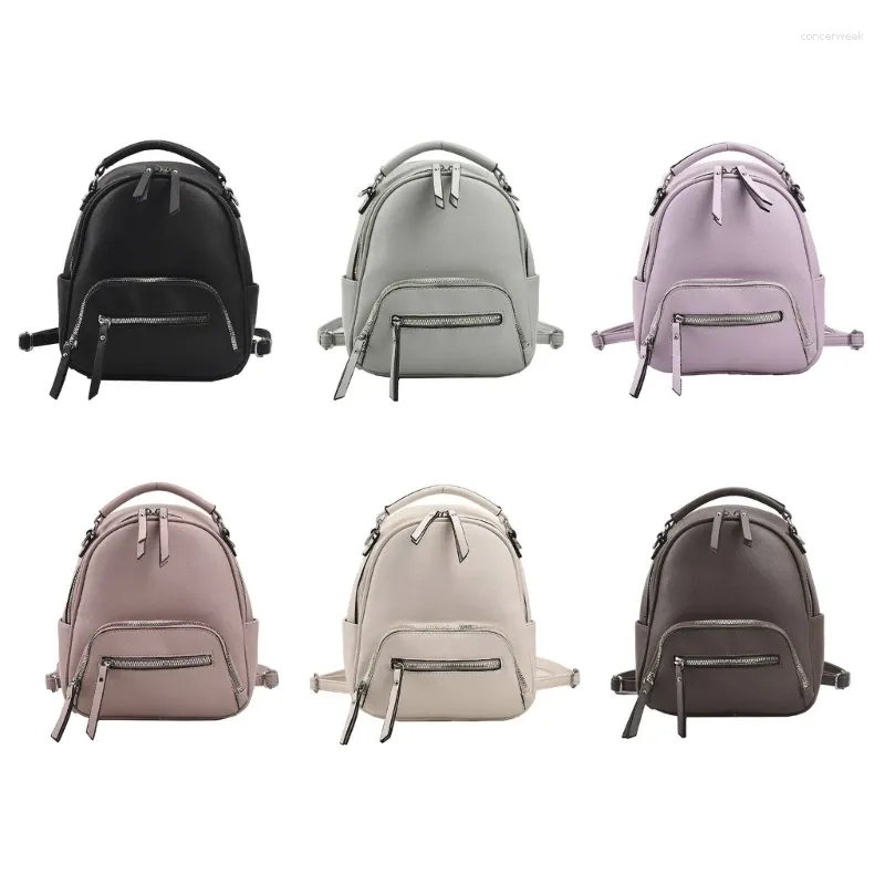 Plecak Kobiety małe pu skórzane dziewczęta Casual Double Zipper School BookBag Kobieta Solidna podróż na zewnątrz torebka zakupów