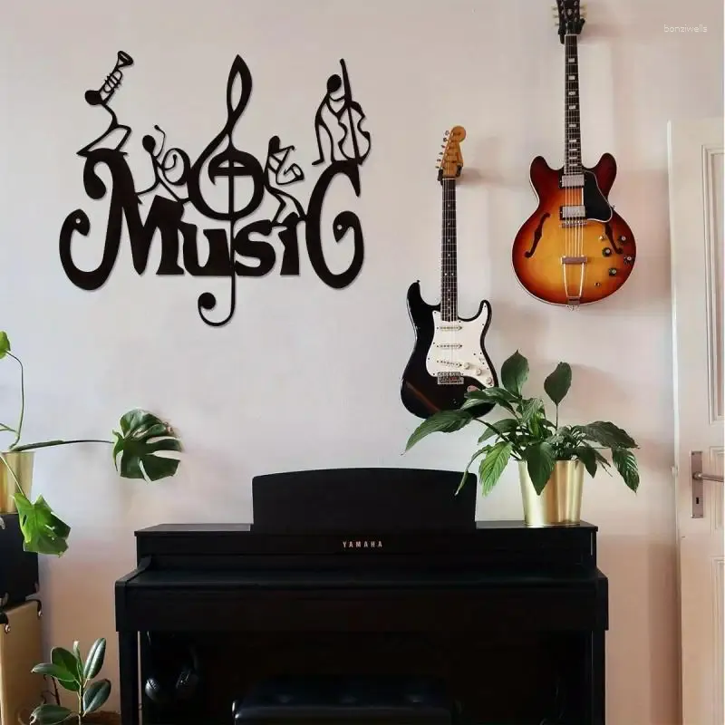 Декоративные фигурки металлическая стена искусство музыкальная группа тройная отделка Clef Black Iron Home Home