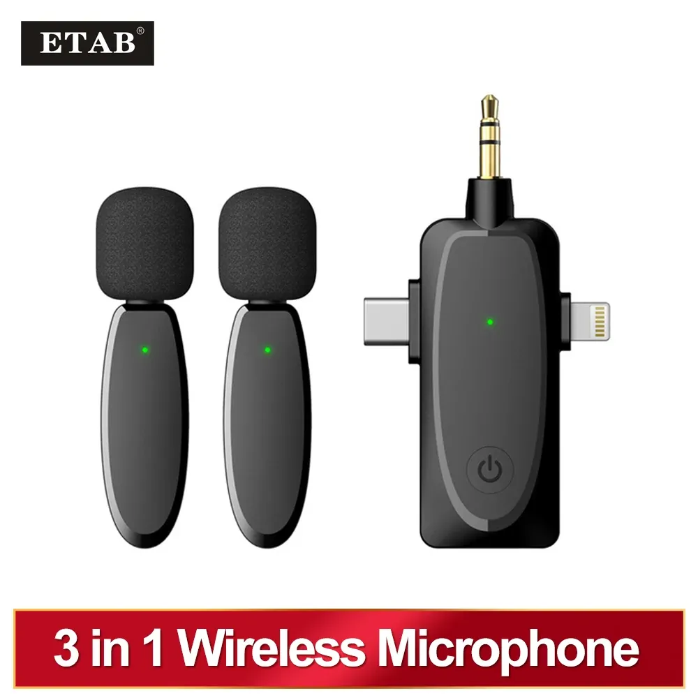 Contrôle Plug sur le microphone sans fil 3IN1 Lavalier et jouent un microphone de haute qualité à un bruit intelligent sans fil 120 m