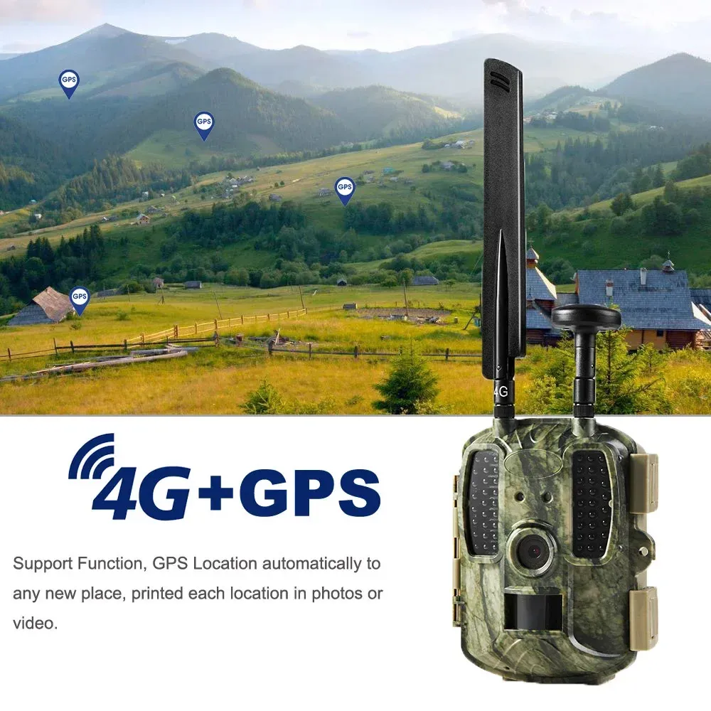 Kameror 4G Hunting Camera GPS POTO TRAPS 12MP 4G FDDLTE Wild Cameras MMS E -post GPRS GSM Thermal Imagers Night Vision Trail Camera Trap