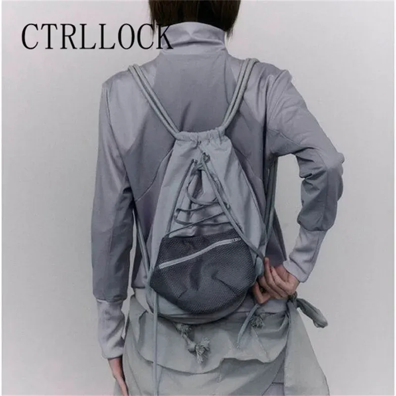Çantalar Ctrllock Techwear örgü cep sırt çantası sıradan kayışlar String okul sokak kıyafetleri