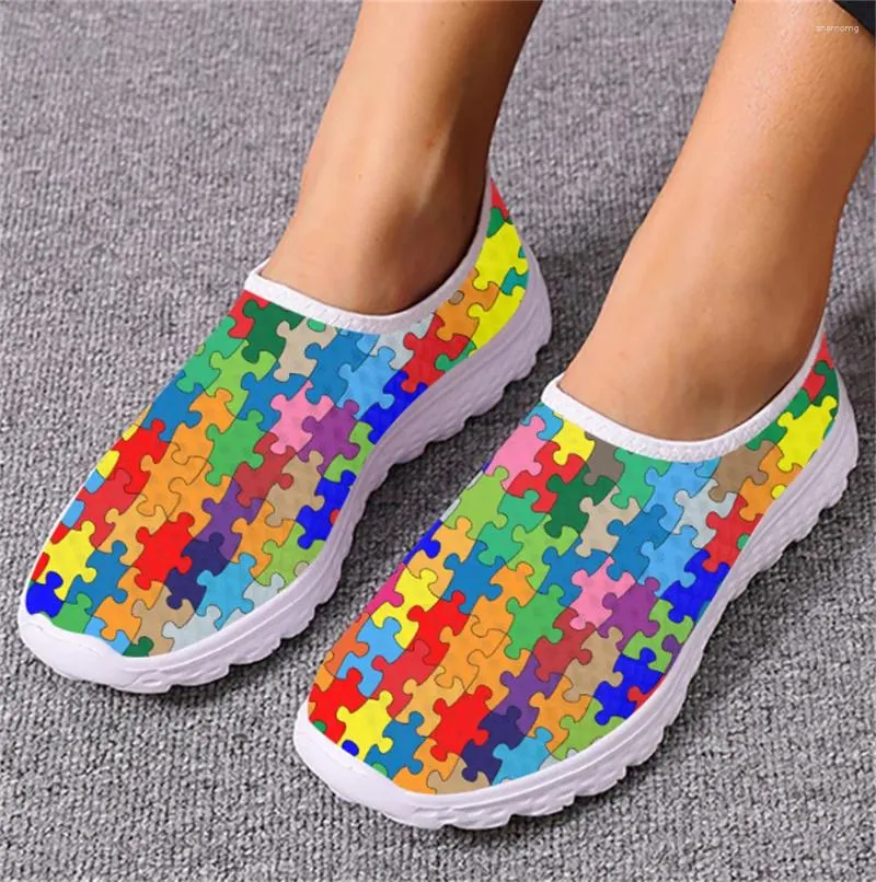 Casual Shoes InstantArts Färgglada autism Cancermedvetenhet Flats för kvinnor Mens Tonåring Round Toe Mesh Sneakers Slip-On Loafers 2024