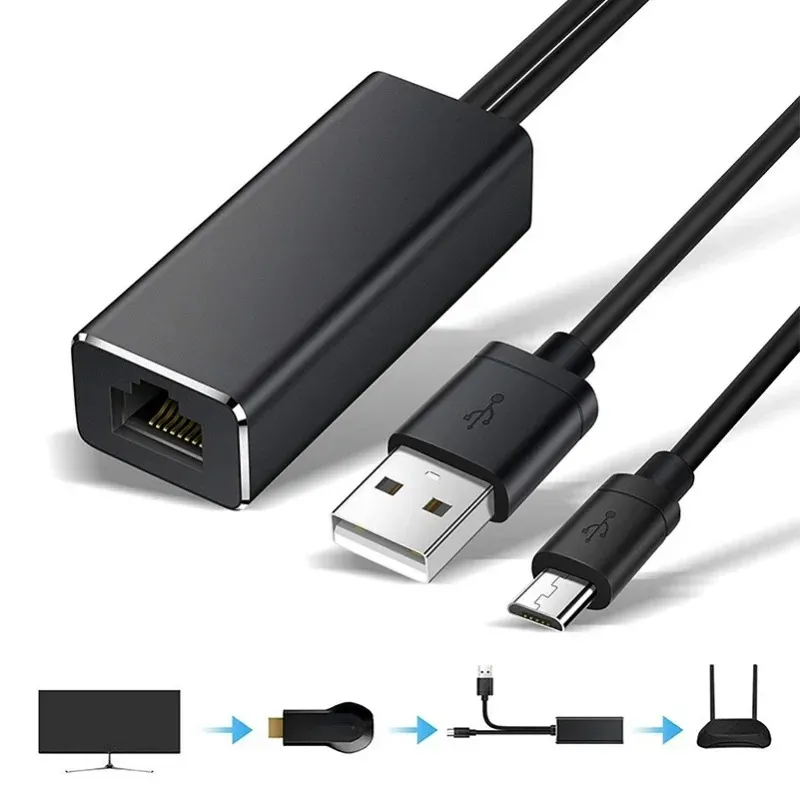 2024 Ethernet Network Card Adapter Micro USB Power till RJ45 10/100Mbps för Fire TV Stick Chromecast för Google 1. Adapter för Fire TV Stick