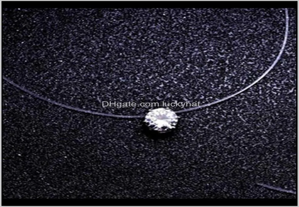 Colliers pendentifs Fashion Square 6 Claw Cz Stone Crystal Zircon Invisible Collier de chaîne de ligne de pêche transparente pour femmes T8BHJ 1804399
