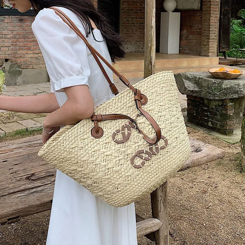 Dames strand Frankrijk enkele schouderhandtas Nieuwe klassieke handgeweven stroming Tas Tas Vakantie Vrijeetpas Groentemand Handgegooid grote capaciteit boodschappentassen