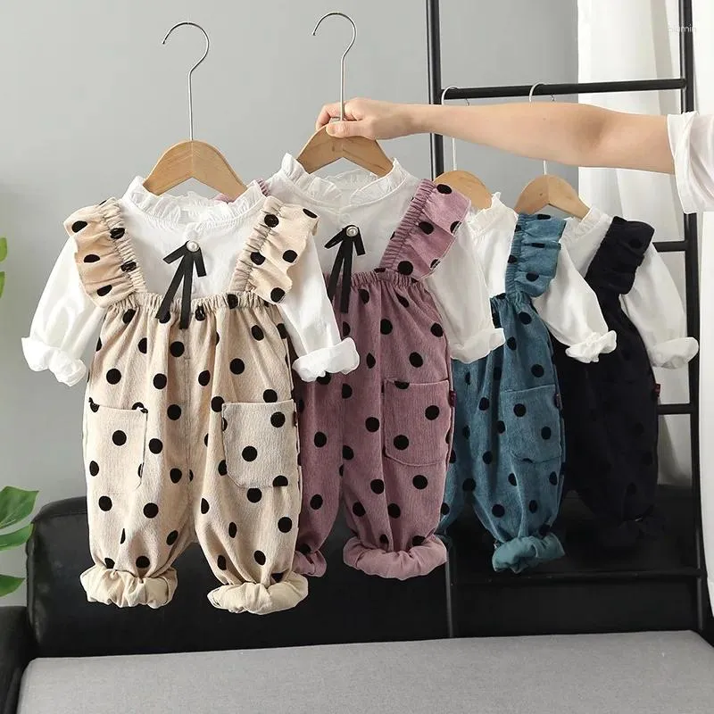 Clothing Sets Top Options Kids Boutique Clothes Set Lovely Dot Overalls Long Sleeve Shirts Nice Ruffles Princess Baby Girl Outfit