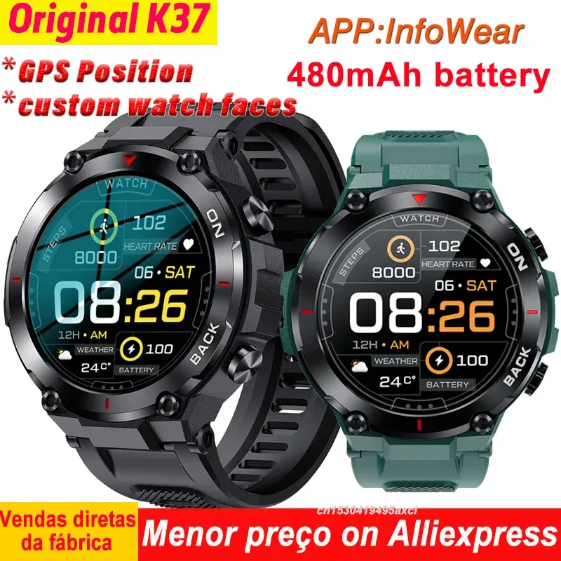 Контроль K37 GPS Smart Watch Men 1.32 IPS 480MAH фитнес -трекер пользовательский диск сердечно -сосудистые расхода IP68 Водонепроницаемы