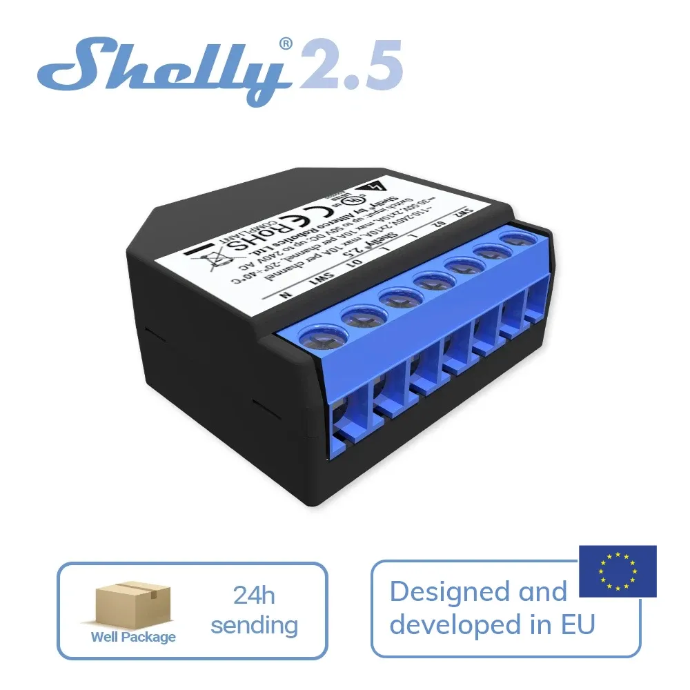Besturing Shelly 2.5 Smart Home Double Relay WiFi Switch Roller Sluiter Open Source draadloos voor Garagedeur Gordijn Dual Power Meeting