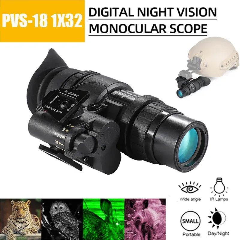 Scopes 1x32 Infrarouge Digital Vision Night Vision Goggles Casque Usure droite Eye gauche NVG SPOPE MONOCULAL PVS18 Tête montée pour Hunting Patrol