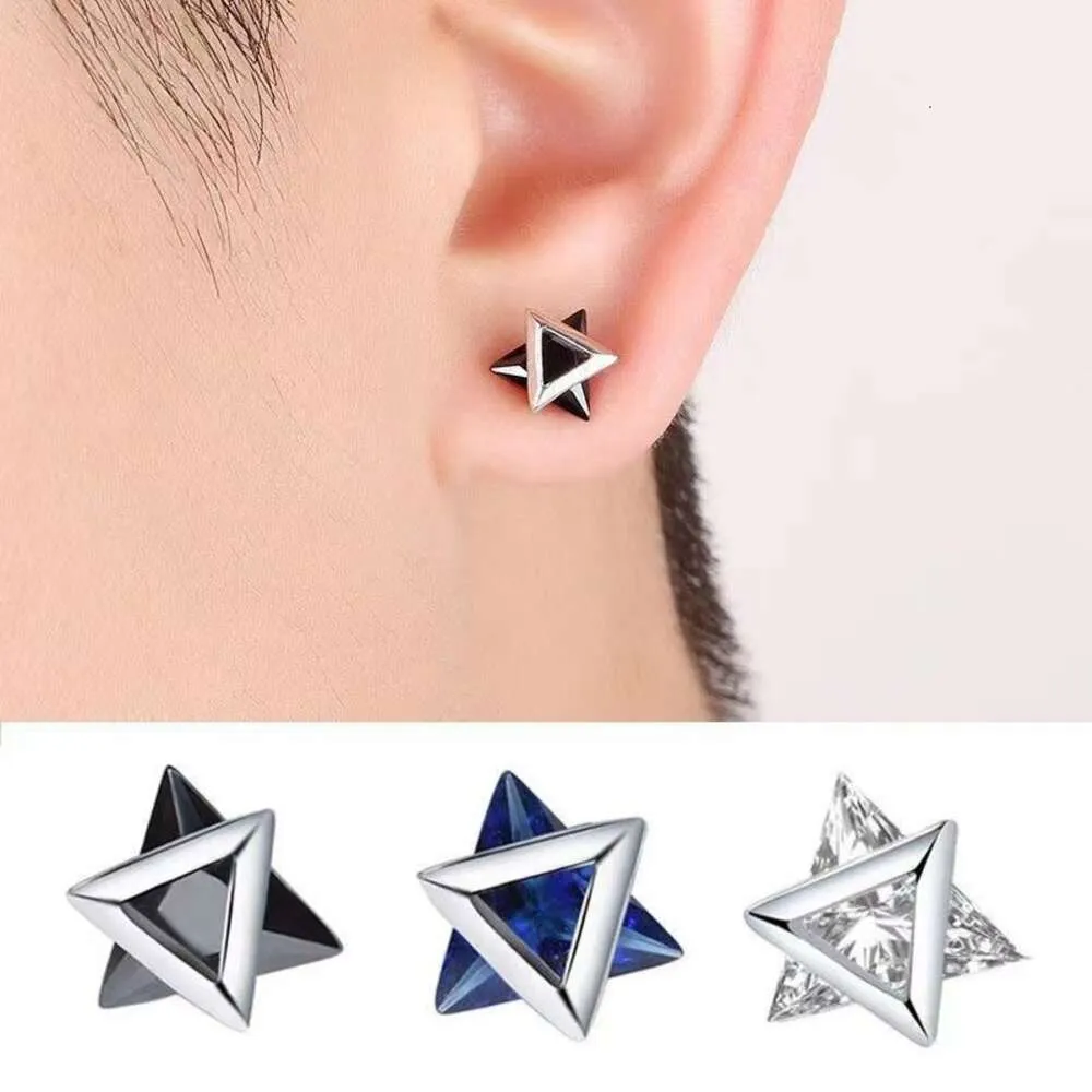 San Sheng Stone Ear Studs Mens Fashion Gepersonaliseerde enkele oorbellen Dames ins Cool Style Zirkon Triangle