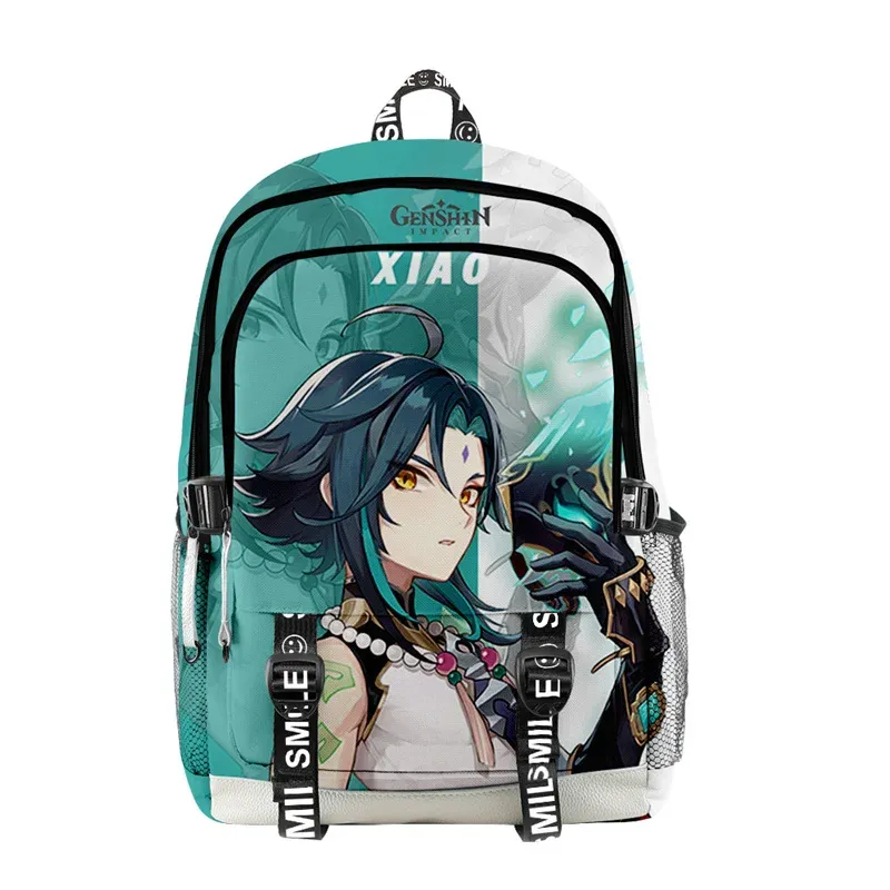 Sacs Genshin Impact Xiao 3d Primaire et collégien Sac à dos Sac à dos Sac à école oxford Sac adolescent Boys Girls Oploper Sac