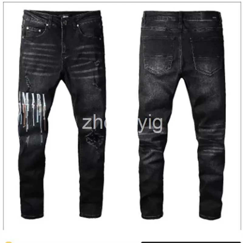 Motorfiets ksubi jeans heren designer jeans high elastici bedroefd gescheurde slanke fit motorfiets biker denim voor heren mode zwarte broek in34