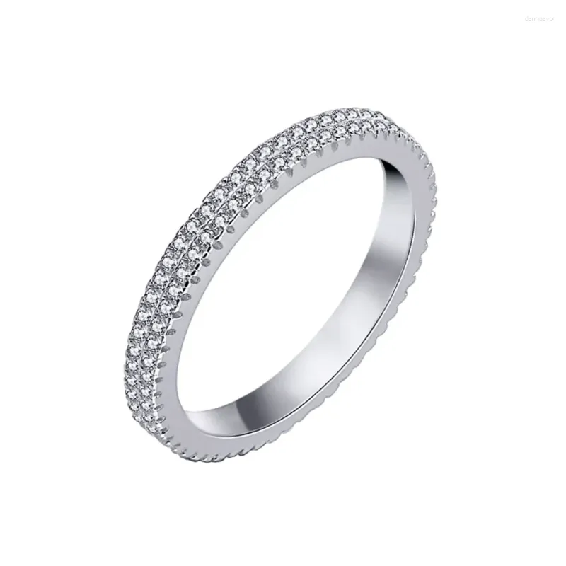 Cluster anneaux 2,5 mm Double Row Diamond 925 Silver Full Ring Women's Fashion Versatile Small et à la mode