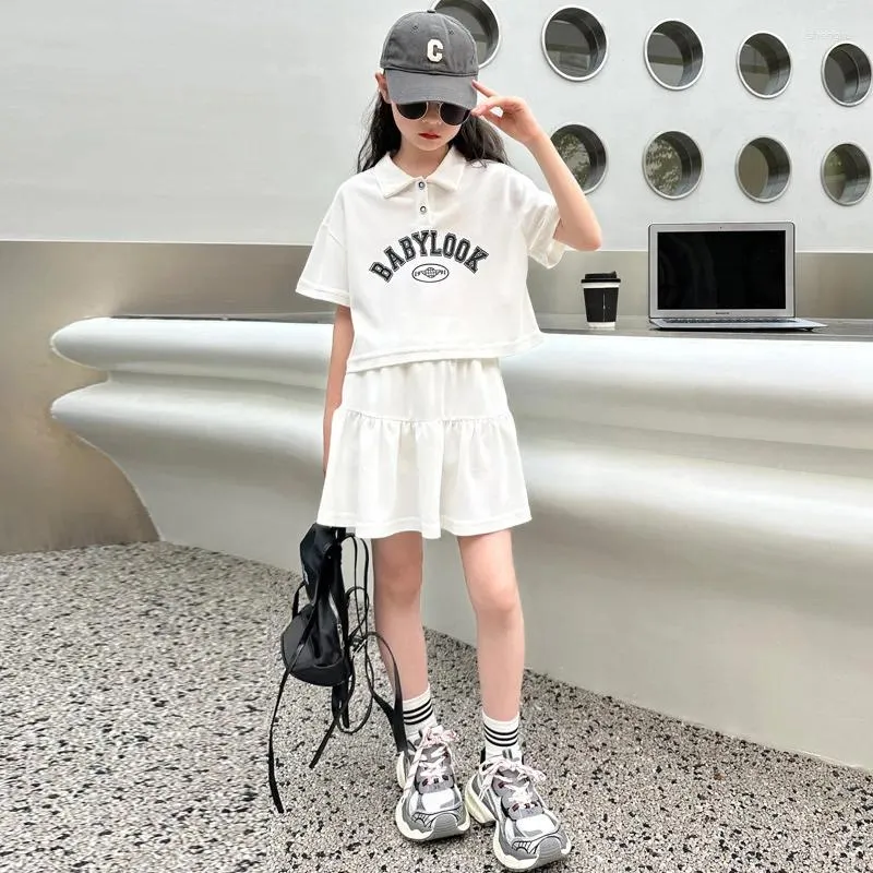 Clothing Sets 2024 Spring Summer Girls Tennis Polo Tracksuit Short T-shirt Loose Sport Pleated Skirt Teenager Children Set 5 6 8 10 12 Year