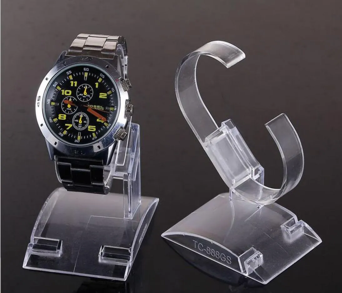 20pcslot selling C rings style Transparent Plastic Wrist Watch Display Holder Rack Store Shop Show Stand Large size for man3828639