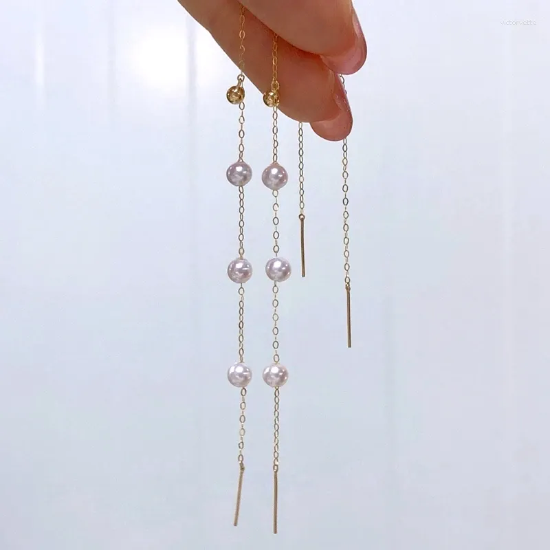 Boucles d'oreilles étalon 18k String en or coréen style blanc naturel perle suspendu à longue oreille bijoux pour la femme shopping woman shopping usure