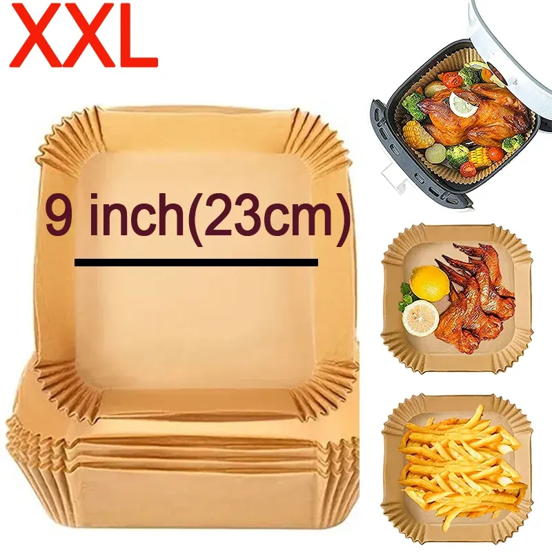 Fryers Large Square Air Fryer Disposable Paper Liner 23cm Nonstick Oven Mat Vegetable Special Parchment Paper for Airfryer Baking Xxl