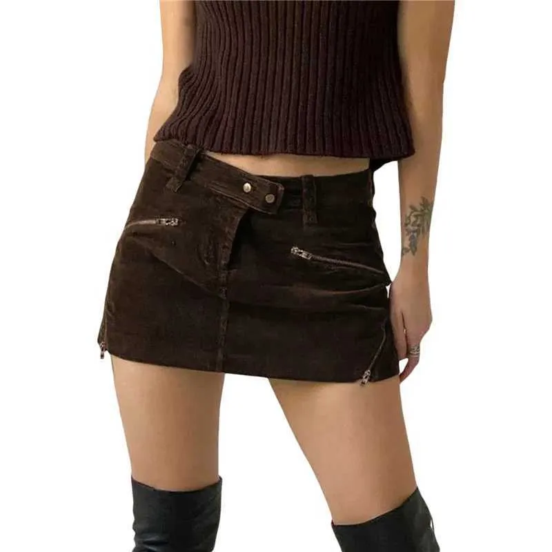 Skirts Xingqing Vintage Skirt for Women Grunge Aesthetic Solid Color Skirts with Zipper Decor y2k 2000s Clothes Emo Skirt Strtwear Y240420