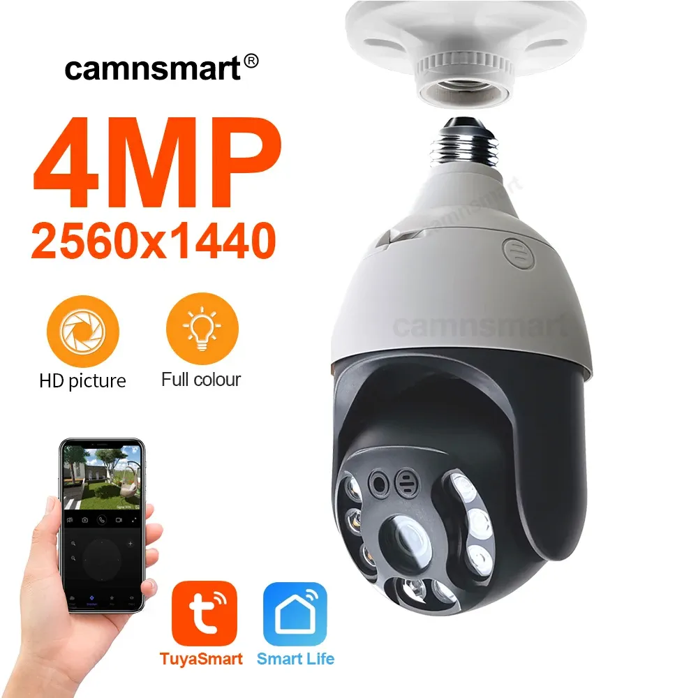 Controle 4MP Tuya E27 Light Bulb Camera Outdoor WiFi IP66 Waterdichte Smart Life Two Way Talk Human Body Motion Detectie Eenvoudig installeren