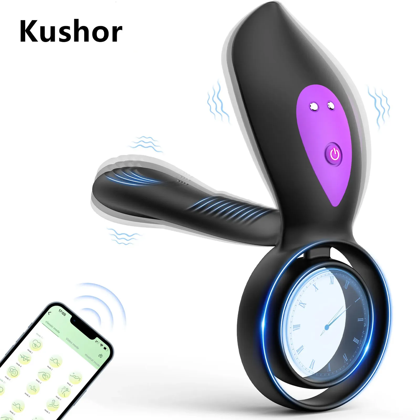 Kushor Couple Vibrator with Dual Motor Cockring APP Control Cock Penis Ring Adult Sexy Toys For Men Delay Ejaculation Penisring 240409