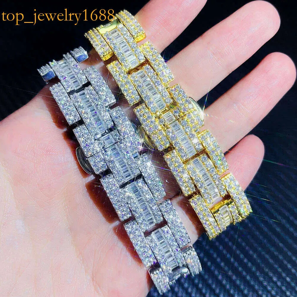 Hiphop Jewelry Baguette Vvs Moissanite Watch Band Iced Out Men Cuban Link Bracelet Chain