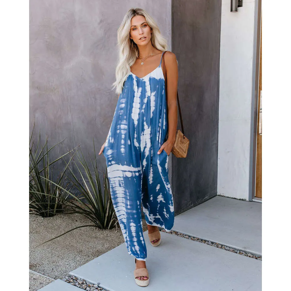 Neuer Sommer 2024 Damen -Jumpsuit sexy Wide Leg Casual Gedruckte Hosen