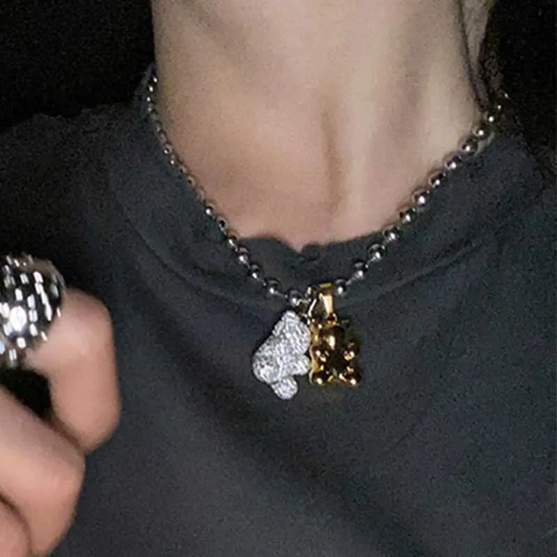 Colliers de pendentif y2k mignon transparent gommeux ours de champignon pendentif en métal métrave perle coude en acier inoxydable pour femmes cadeaux de fête bijoux y240420